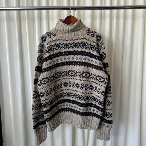 Vintage 1980’s POLO Ralph Lauren Hand knit Fair Isle turtleneck sweater large - Picture 3 of 11